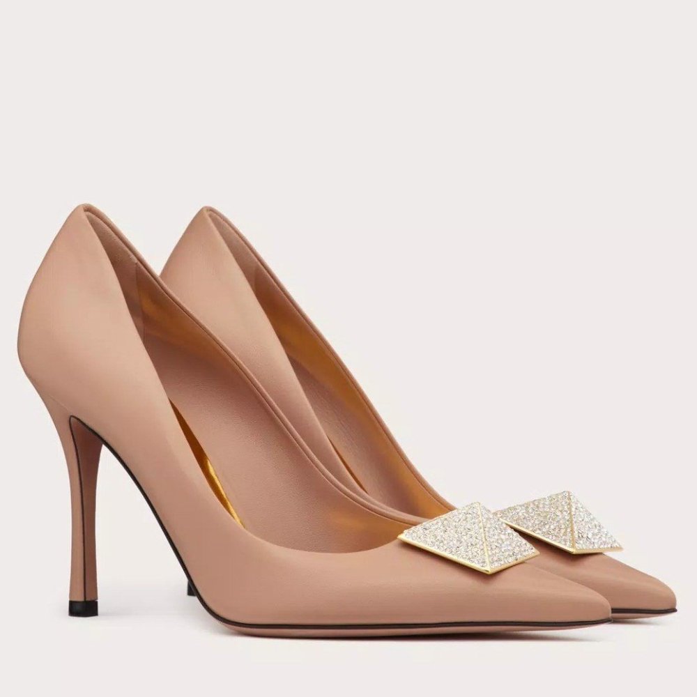 Cheap Reps Valentino One Stud Pumps 100mm in Cannelle Nappa Leather with Crystal