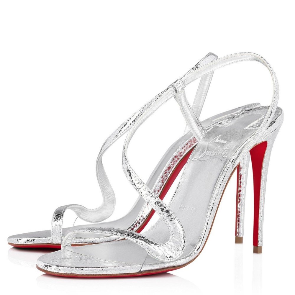 Cheap Reps Christian Louboutin Rosalie Sandals 100mm in Silver Metallic Leather