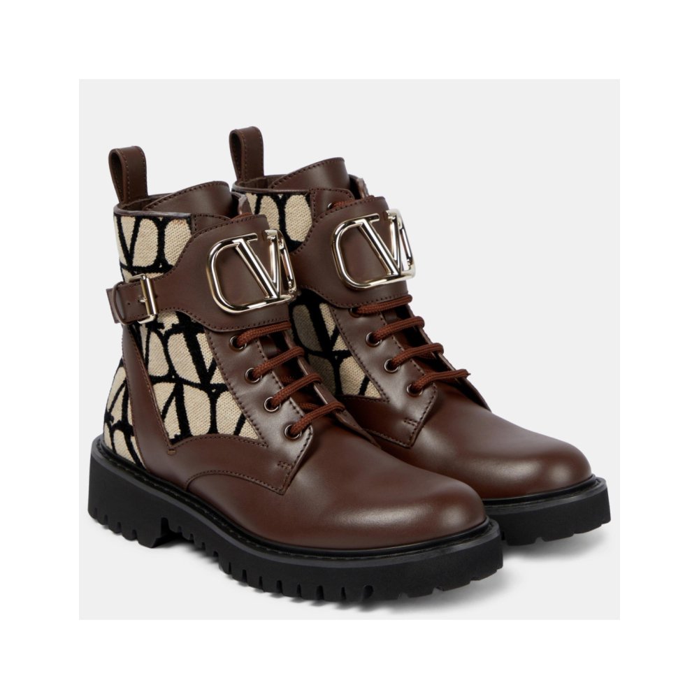 Cheap Reps Valentino Vlogo Signature Combat Boots in Black Toile Iconographe