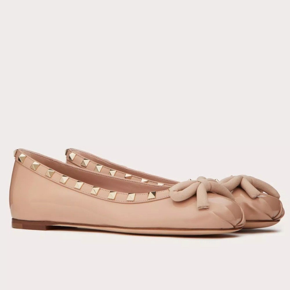 Cheap Reps Valentino Rockstud Ballerina In Rose Cannelle Patent Leather