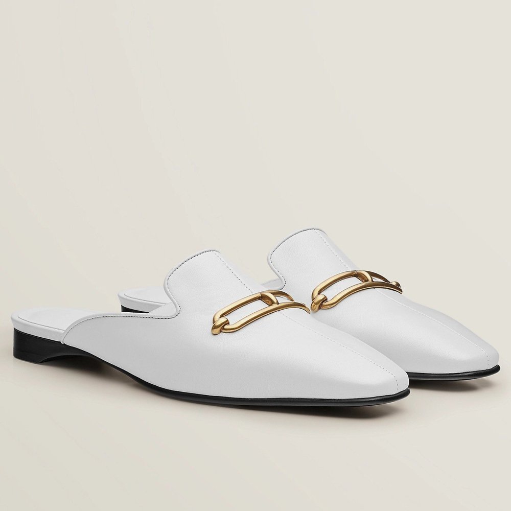 Cheap Reps Hermes Esmee Mules in White Calfskin