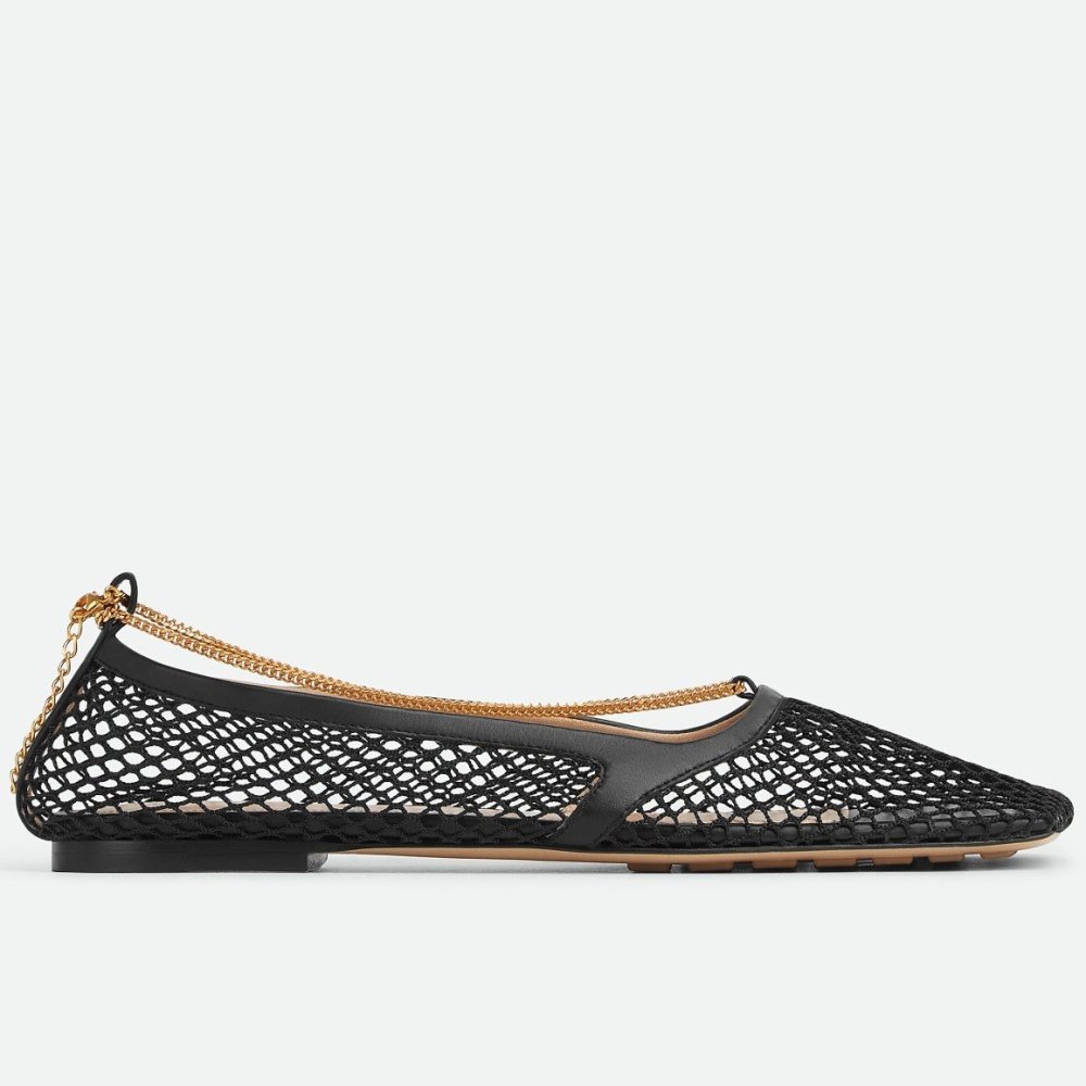 Cheap Reps Bottega Veneta Stretch Ballerina Flats In Black Mesh