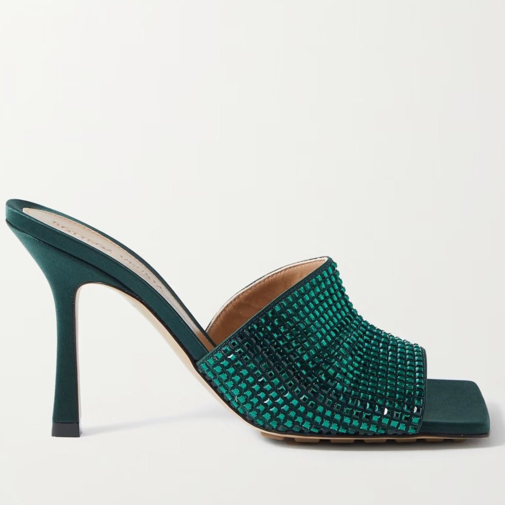 Cheap Reps Bottega Veneta Stretch Mules 90mm In Green Strass-embellished Satin