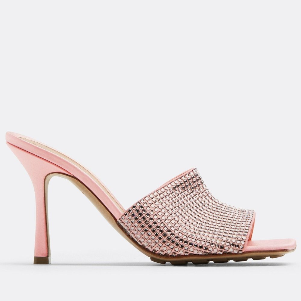 Cheap Reps Bottega Veneta Stretch Mules 90mm In Pink Strass-embellished Satin