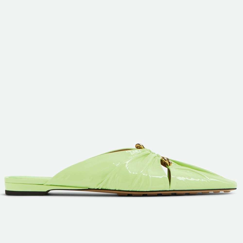 Cheap Reps Bottega Veneta Bunnie Flat Mules In Fennel Patent Leather