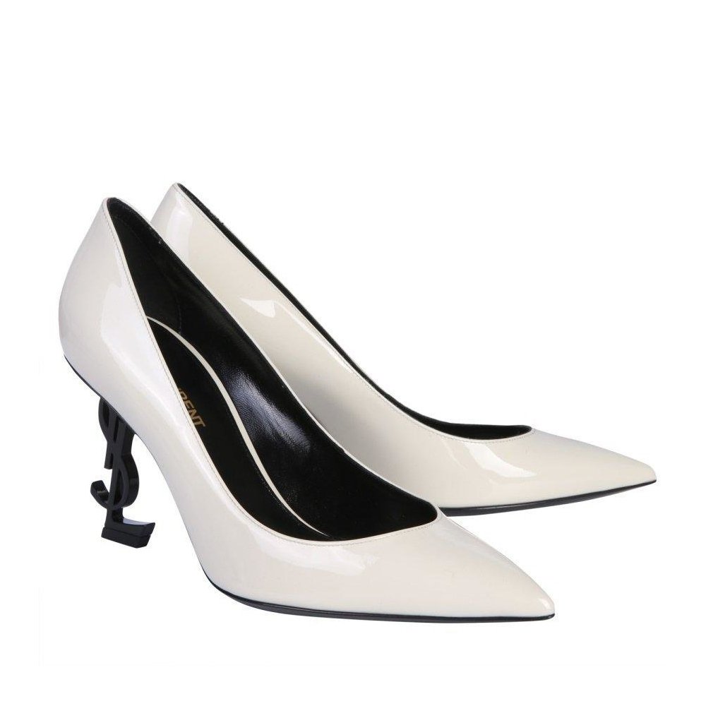 Cheap Reps Saint Laurent Opyum 110 Pumps In White Patent Leather with Black Heel