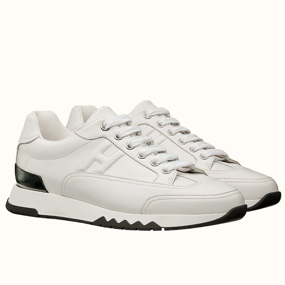 Cheap Reps Hermes Mens Trail Sneakers In White Calfskin Leather