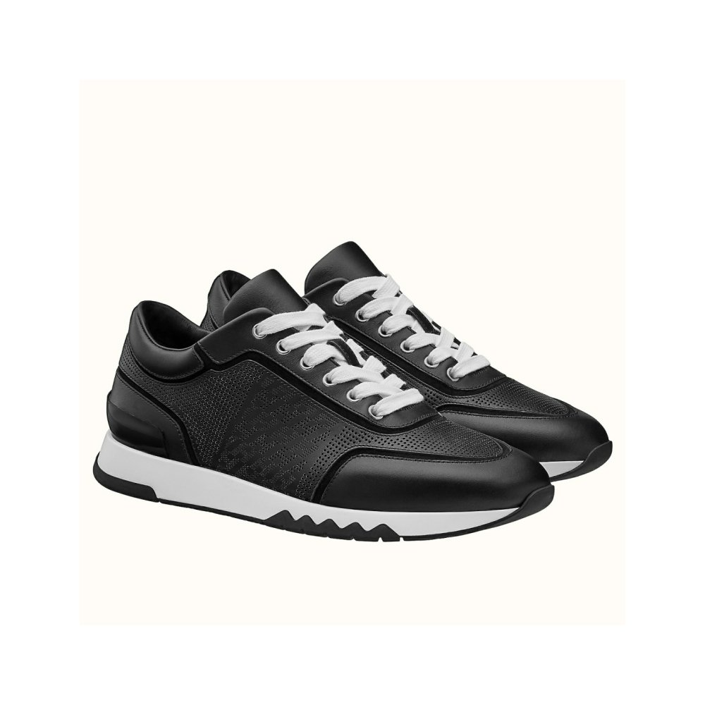 Cheap Reps Hermes Mens C-Addict Sneakers In Black Perforated calfskin