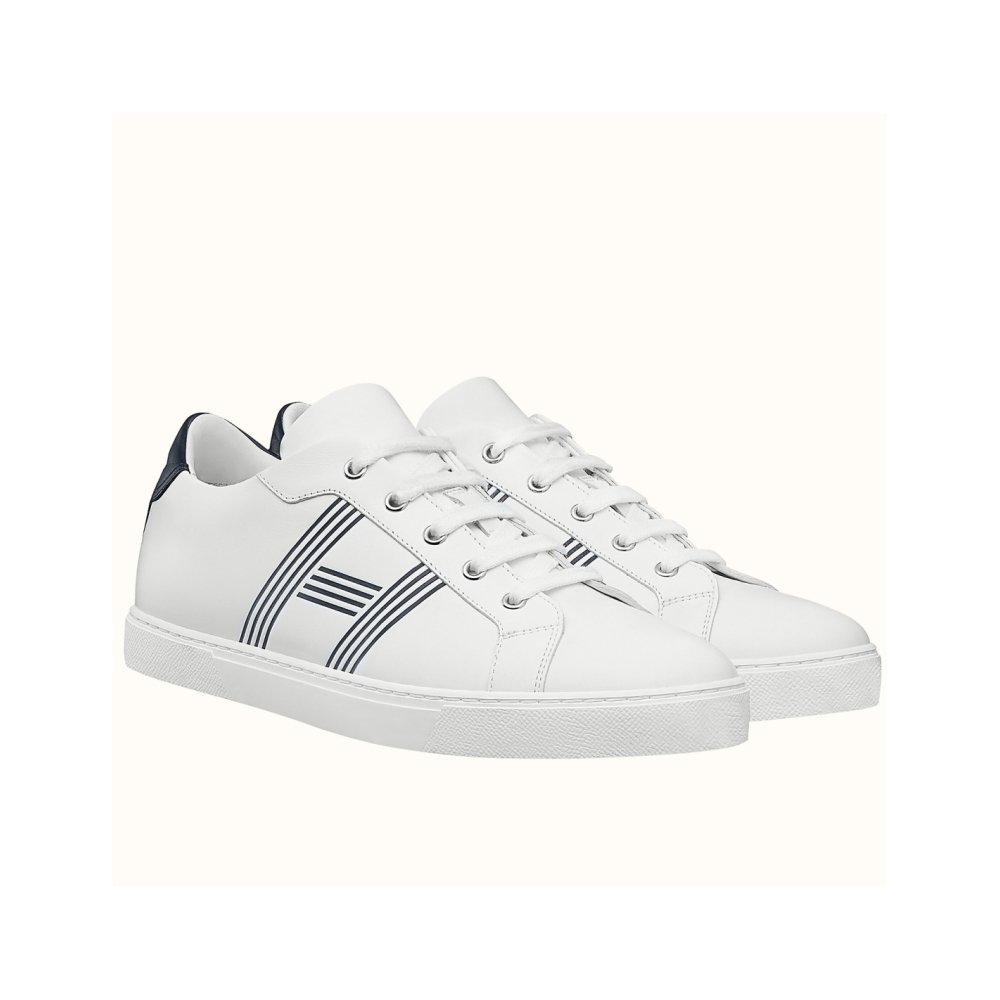 Cheap Reps Hermes Mens Avantage Sneakers In White/Blue Calfskin