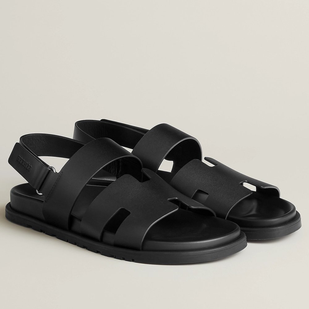 Cheap Reps Hermes Mens Genius Sandals In Black Calfskin