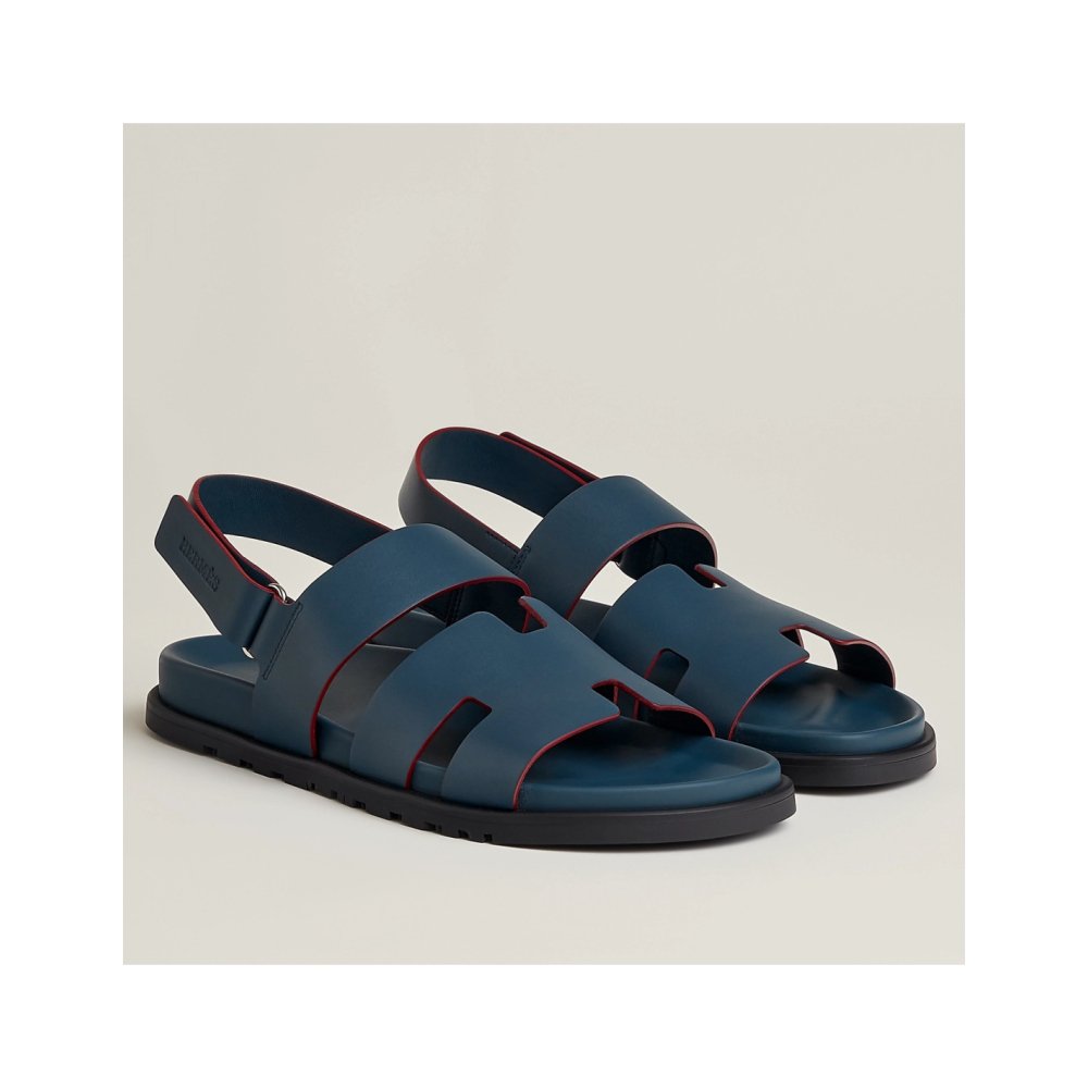 Cheap Reps Hermes Mens Genius Sandals In Blue Calfskin