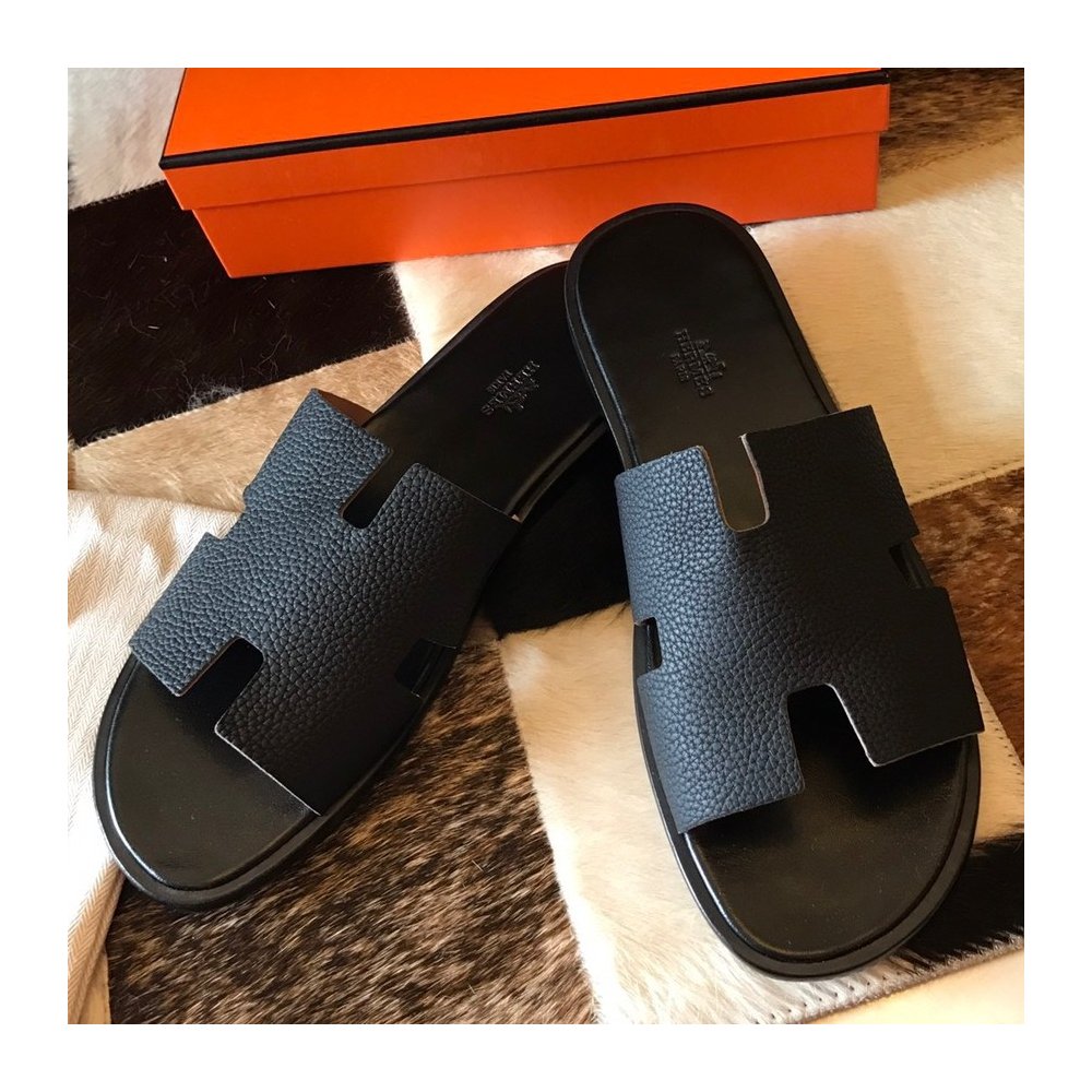 Cheap Reps Hermes Mens Izmir Sandals In Black Clemence Leather