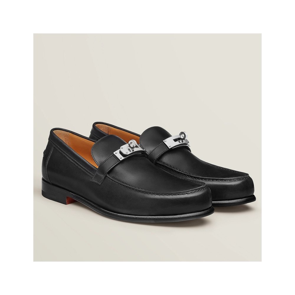 Cheap Reps Hermes Mens Destin Loafers In Noir Calfskin