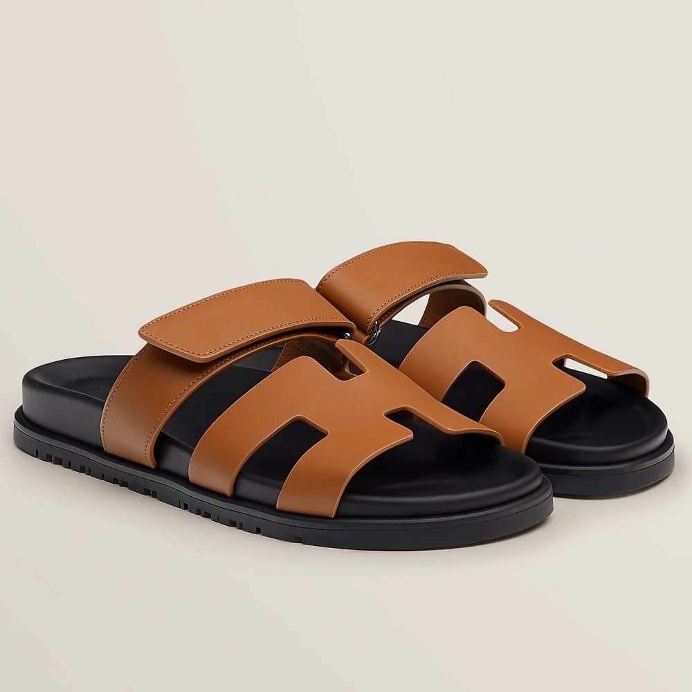 Cheap Reps Hermes Mens Chypre Sandals in Brown Calfskin