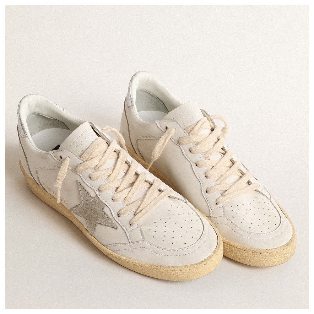 Cheap Reps Golden Goose Womens Ball Star Sneakers with Suede Atar and Metallic Leather Heel Tab