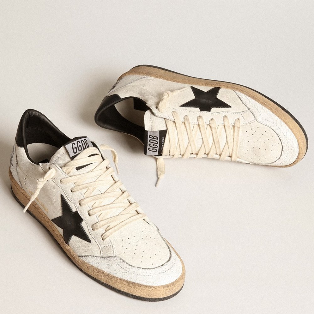 Cheap Reps Golden Goose Womens Ball Star Sneakers with Black Star and Heel Tab