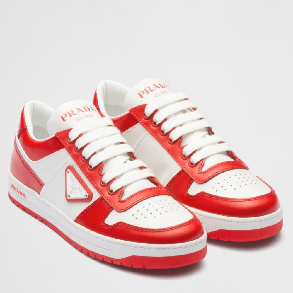 Cheap Reps Prada Downtown Sneakers in White and Red Calfskin