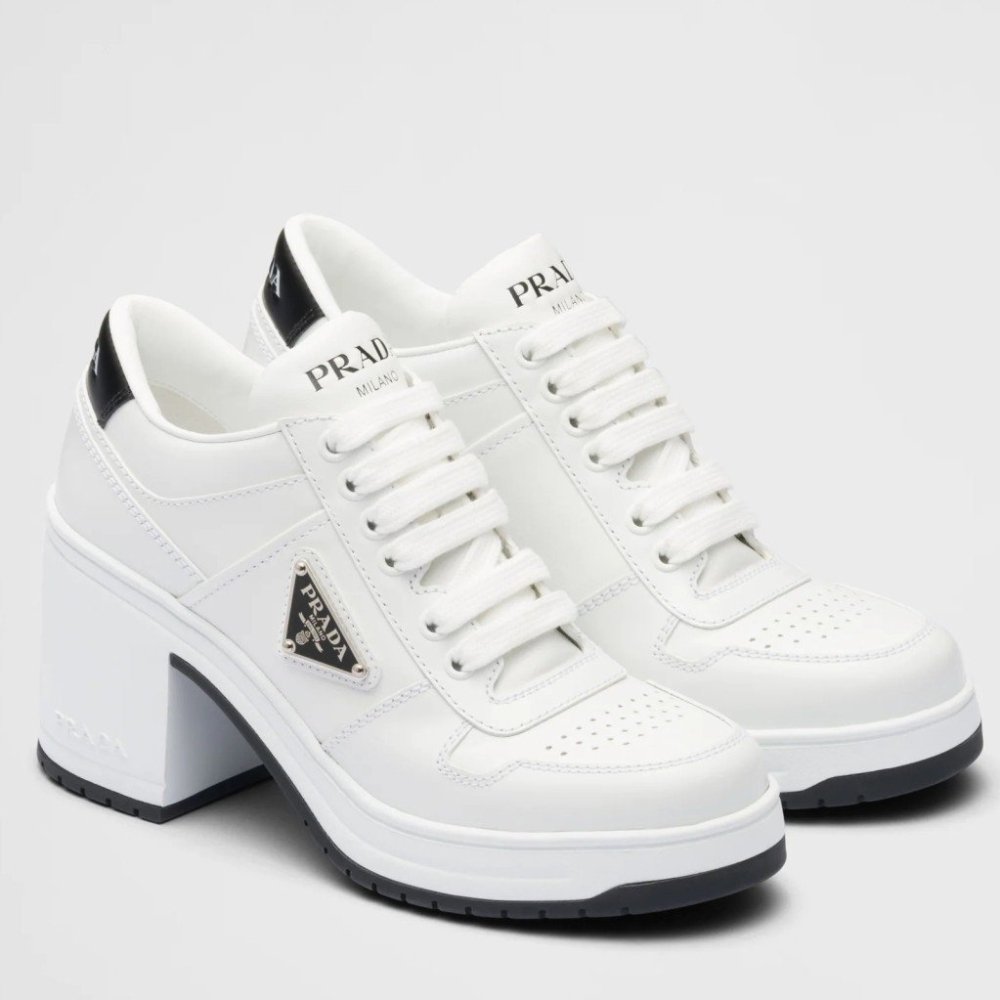 Cheap Reps Prada Downtown High-heeled Sneakers In White Leather