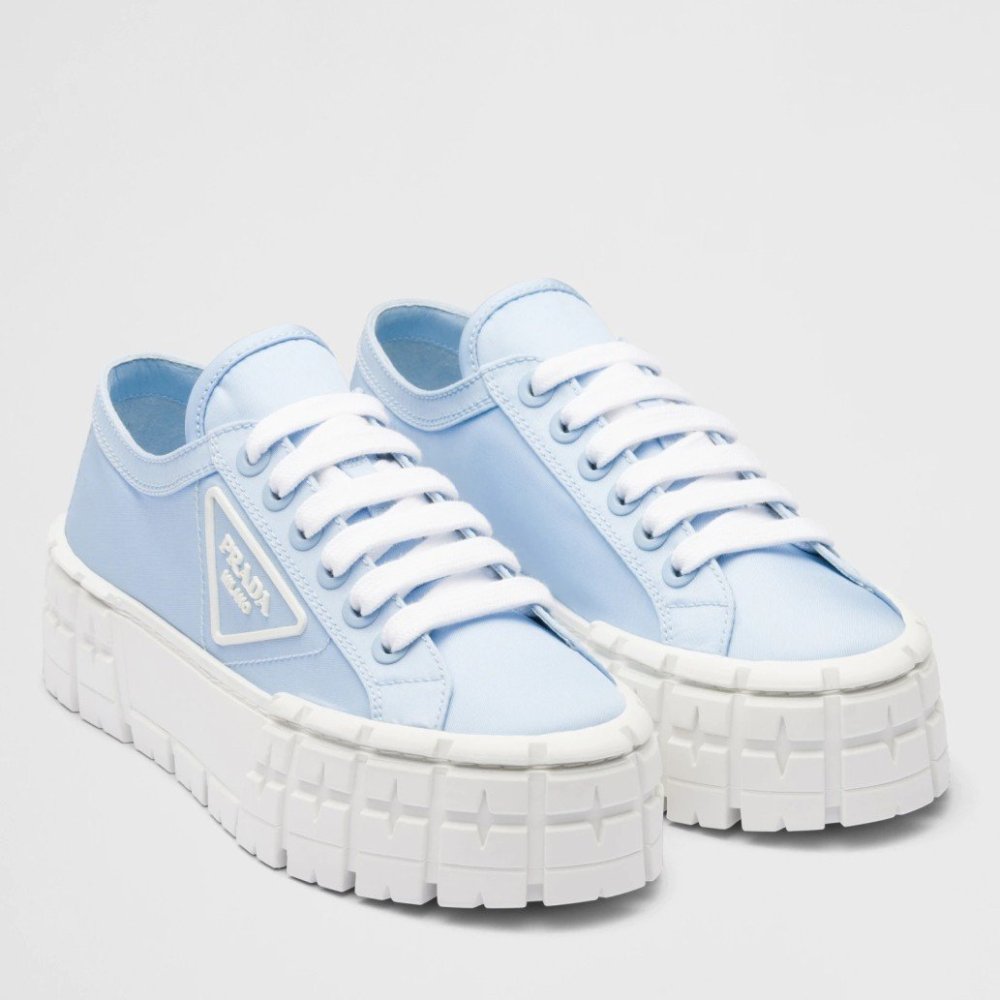 Cheap Reps Prada Double Wheel Sneakers In Blue Nylon Gabardine