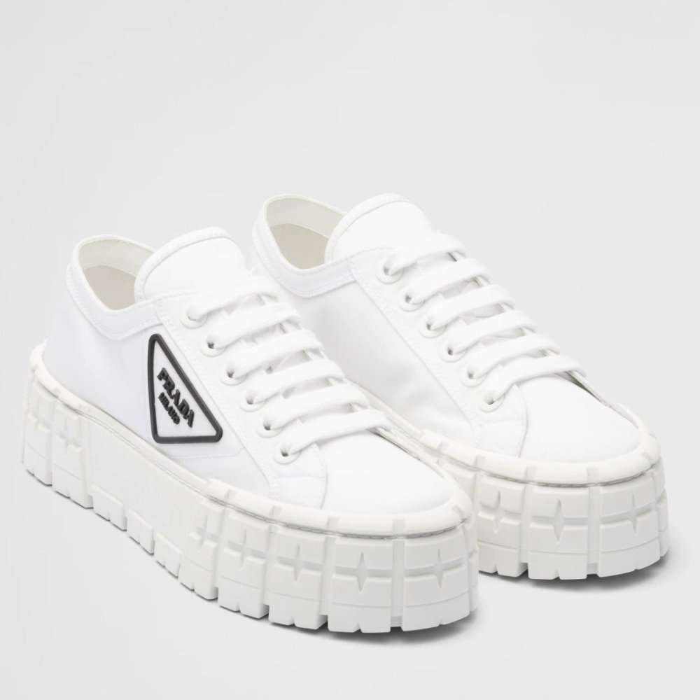 Cheap Reps Prada Double Wheel Sneakers In White Nylon Gabardine