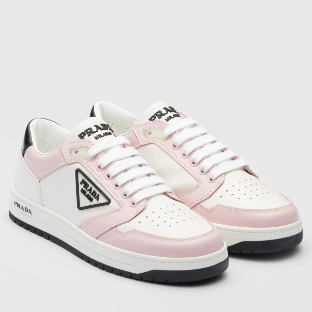 Cheap Reps Prada District Sneakers in White and Pink Calfskin