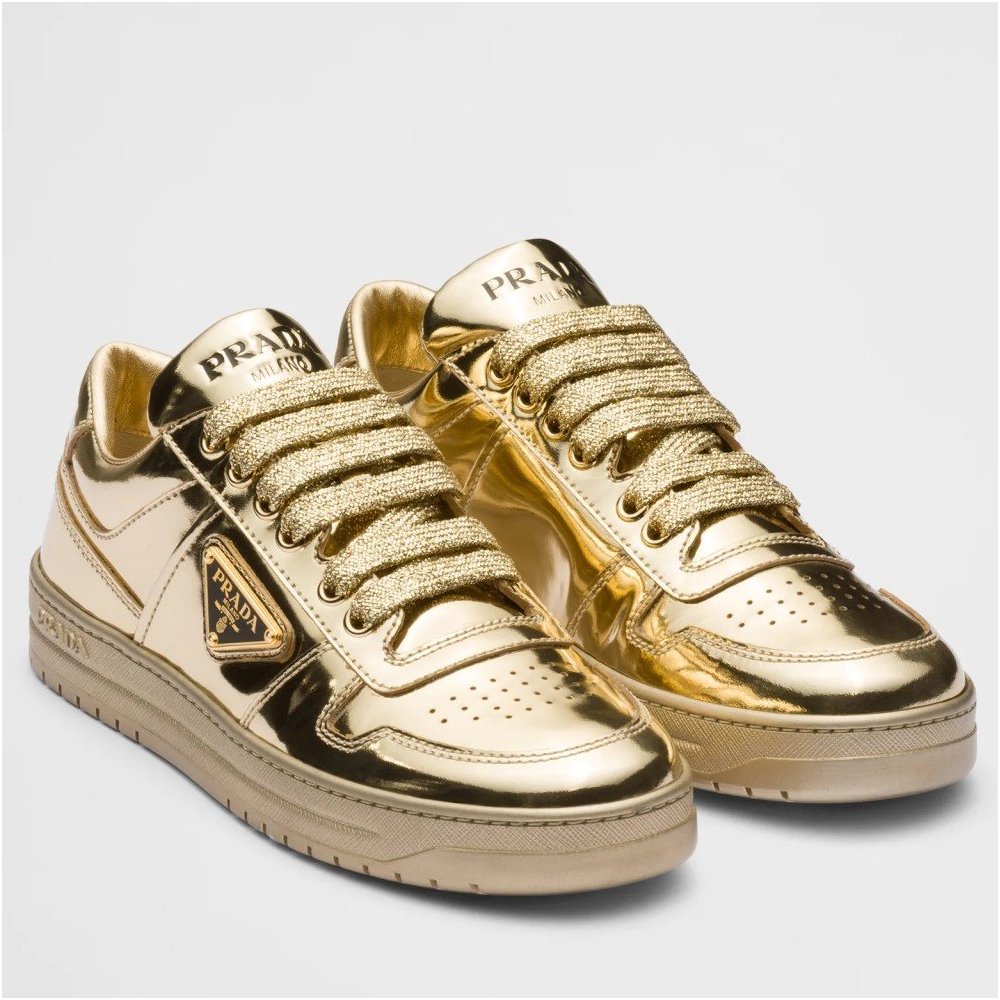 Cheap Reps Prada Womens Downtown Sneakers In Gold Metallic Leather