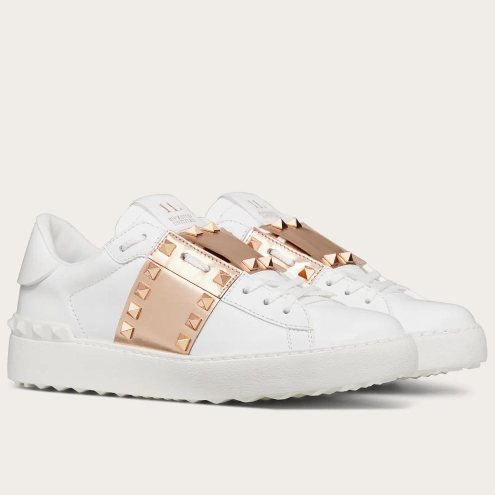 Cheap Reps Valentino Womens Rockstud Untitled Sneakers with Gold Stripe