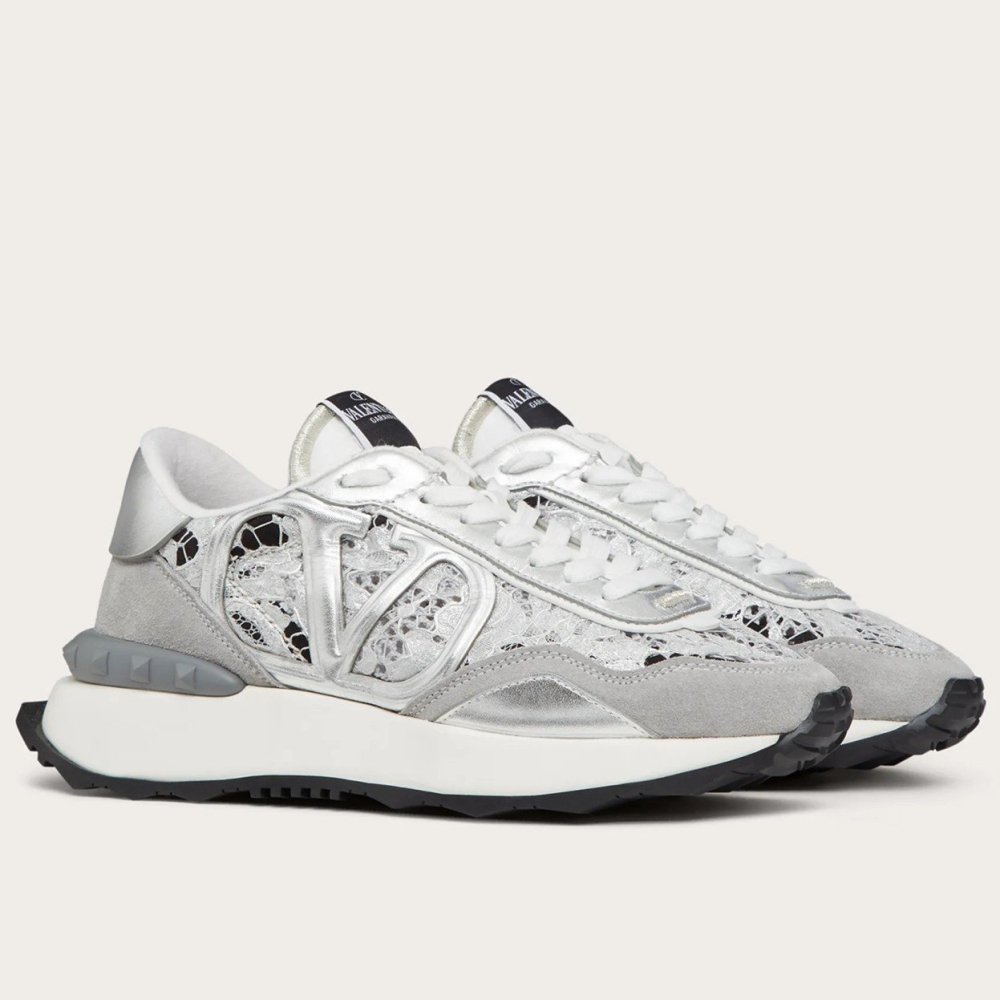 Cheap Reps Valentino Womens Lacerunner Sneakers in White Lace and Mesh