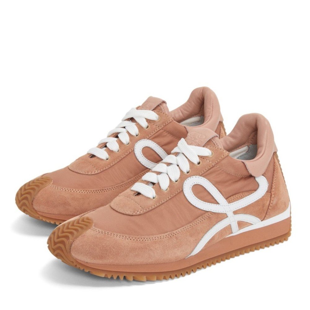 Cheap Reps Loewe Womens Flow Runner Sneakers in Powder Nylon and Suede