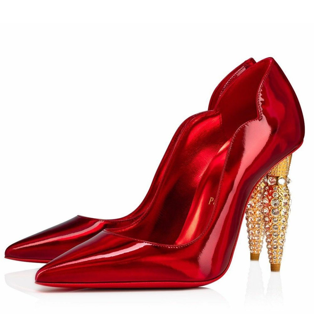 Cheap Reps Christian Louboutin Lipstrass Pumps 100mm In Red Patent Leather