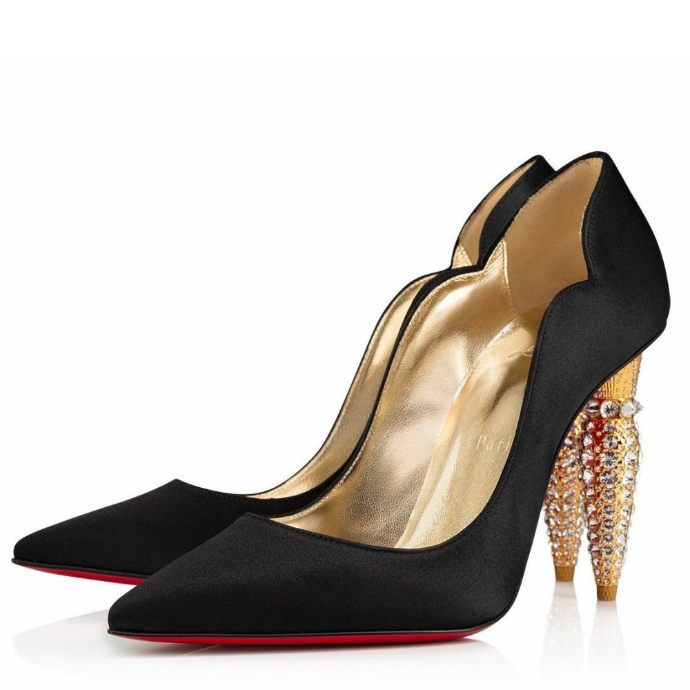 Cheap Reps Christian Louboutin Lipstrass Pumps 100mm In Black Satin