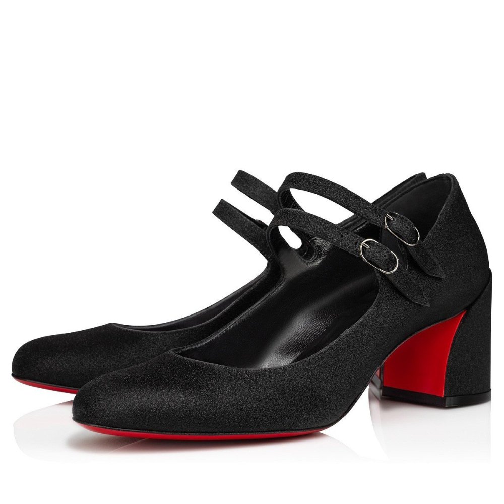 Cheap Reps Christian Louboutin Miss Jane Pumps 55mm In Black Glitter Leather