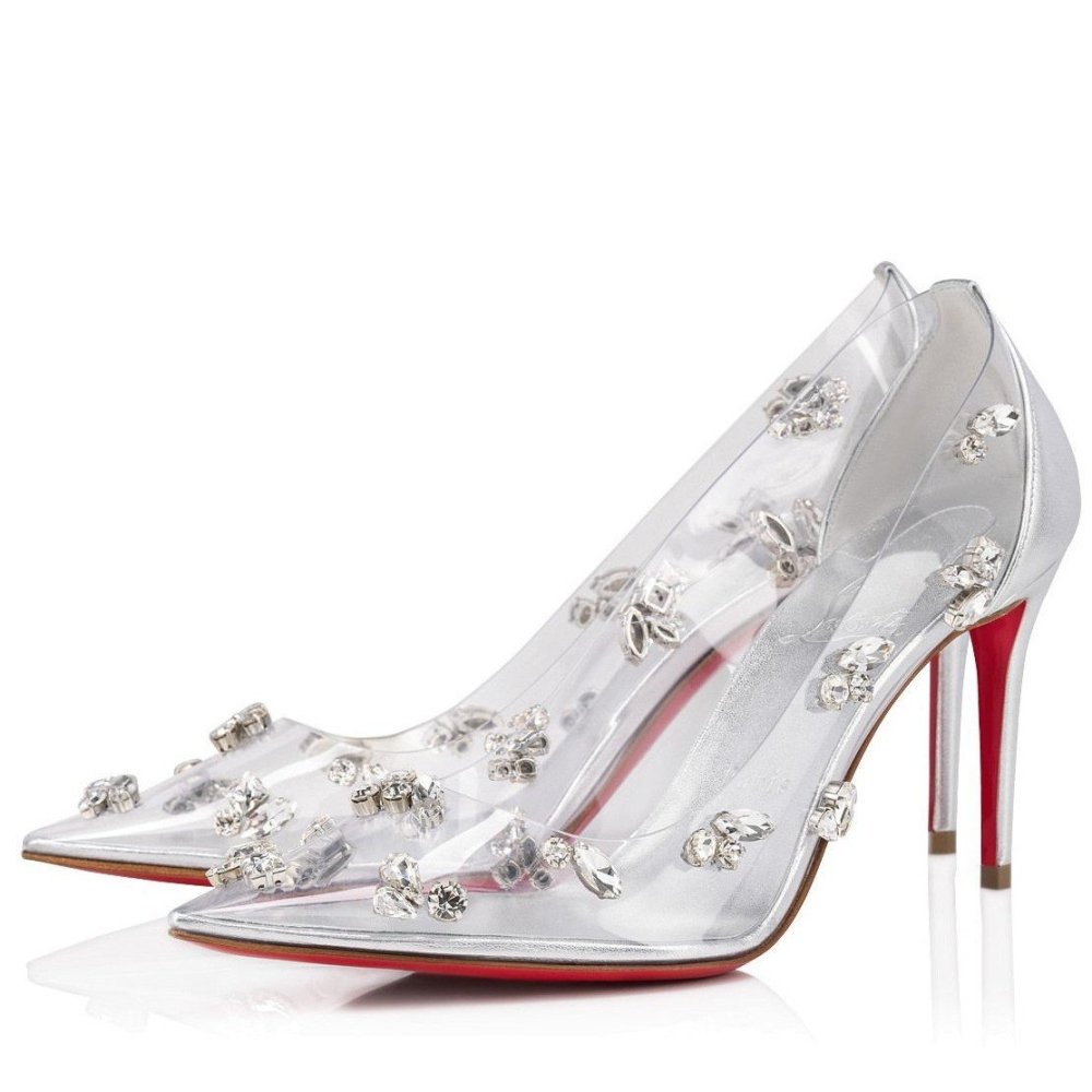 Cheap Reps Christian Louboutin Degraqueenie 85mm Pumps in Silver Leather with Crystals