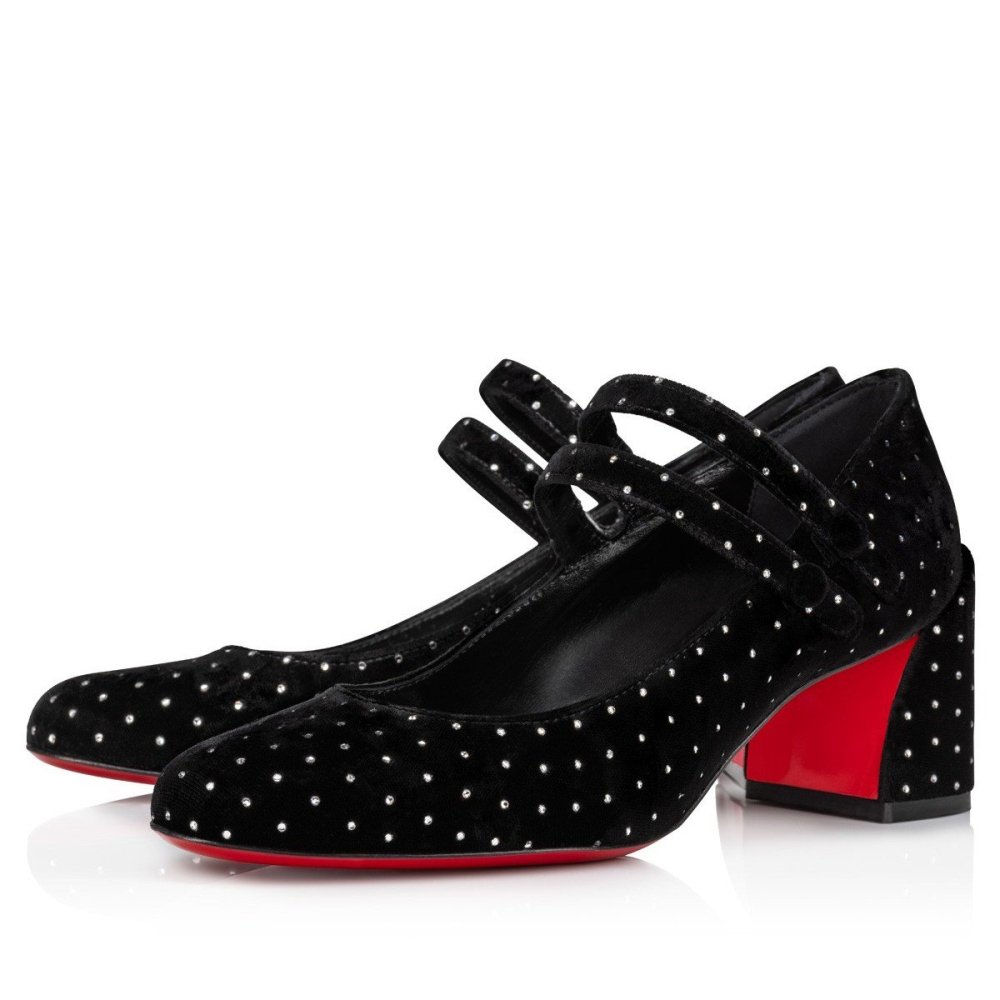 Cheap Reps Christian Louboutin Miss Jane Pumps 55mm In Velvet with Strass