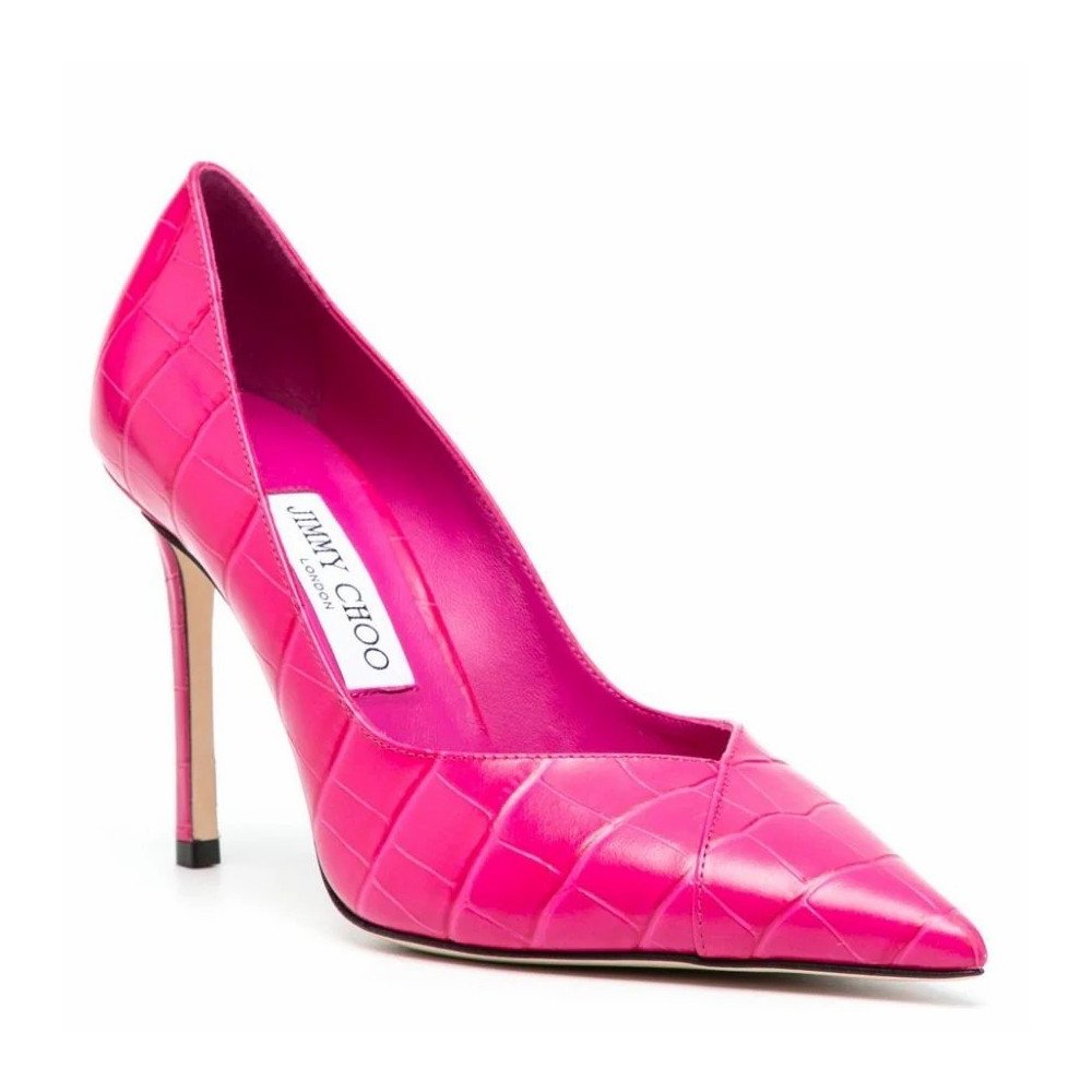 Cheap Reps Jimmy Choo Cass 95mm Pumps in Pink Croc-Embossed Leather