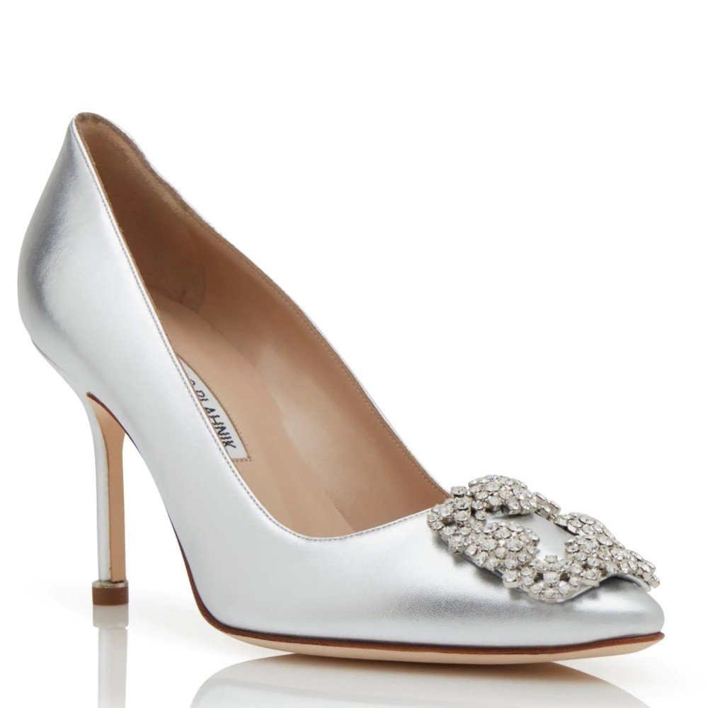 Cheap Reps Manolo Blahnik Hangisi 70 Pumps in Silver Metallic Leather