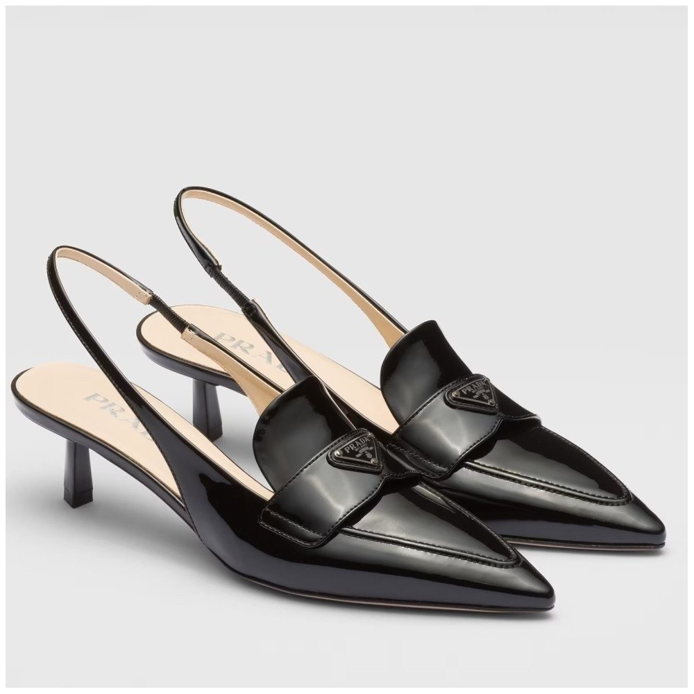 Cheap Reps Prada Slingback Pumps 45mm in Black Patent Calfskin