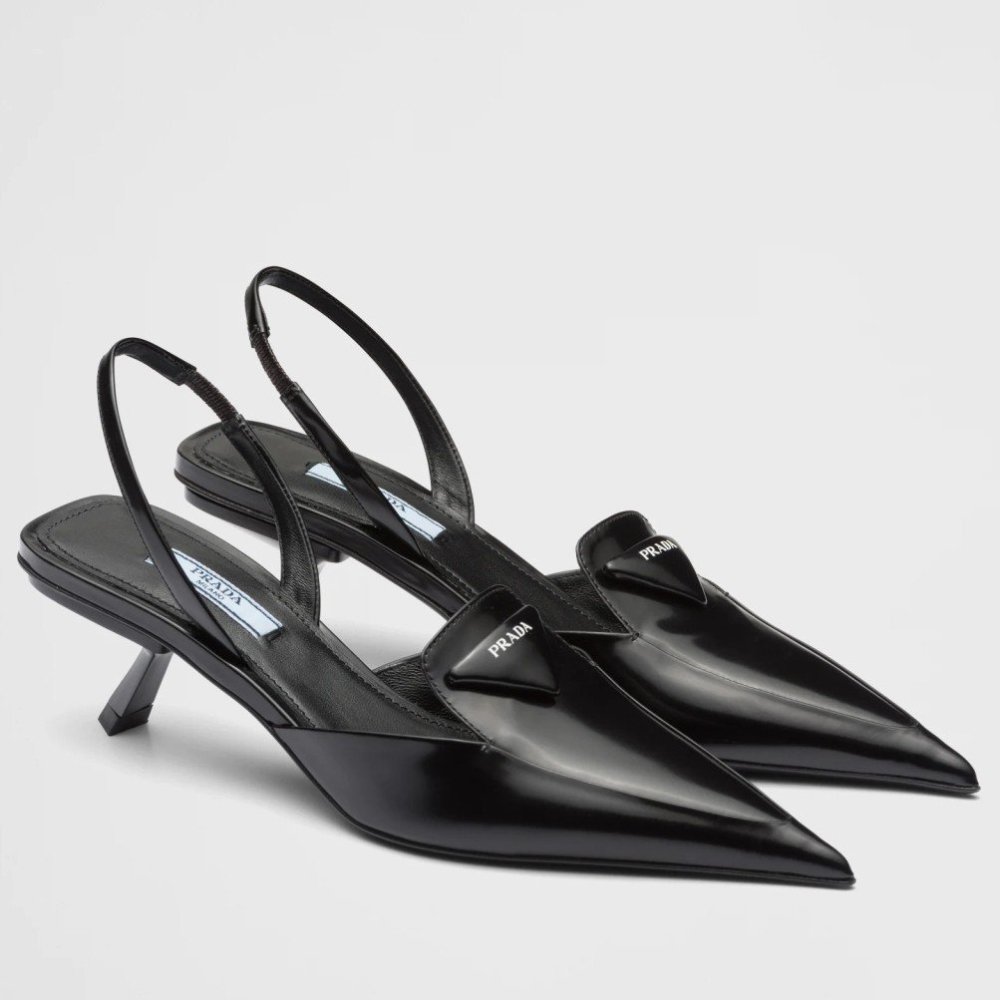 Cheap Reps Prada Slingback Pumps 55MM In Black Brushed Leather