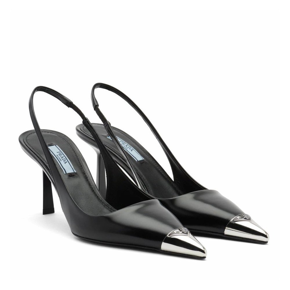 Cheap Reps Prada Slingback Pumps 75MM In Black Brushed Leather