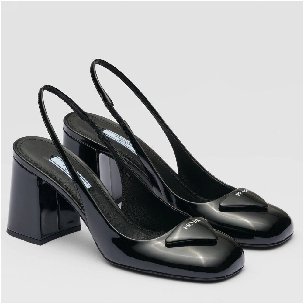 Cheap Reps Prada Slingbacks Pumps 75mm In Black Patent Leather