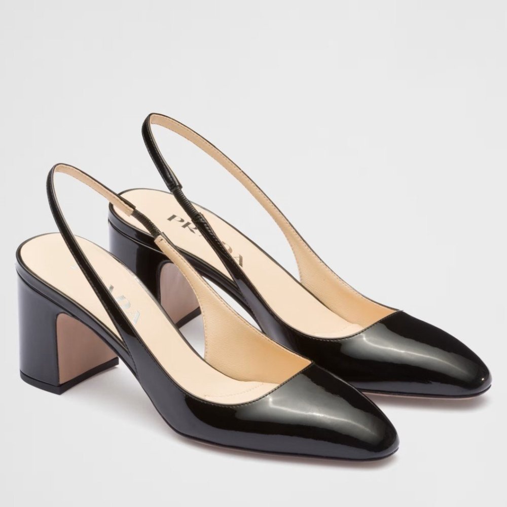 Cheap Reps Prada Slingbacks Pumps 65mm In Black Patent Leather