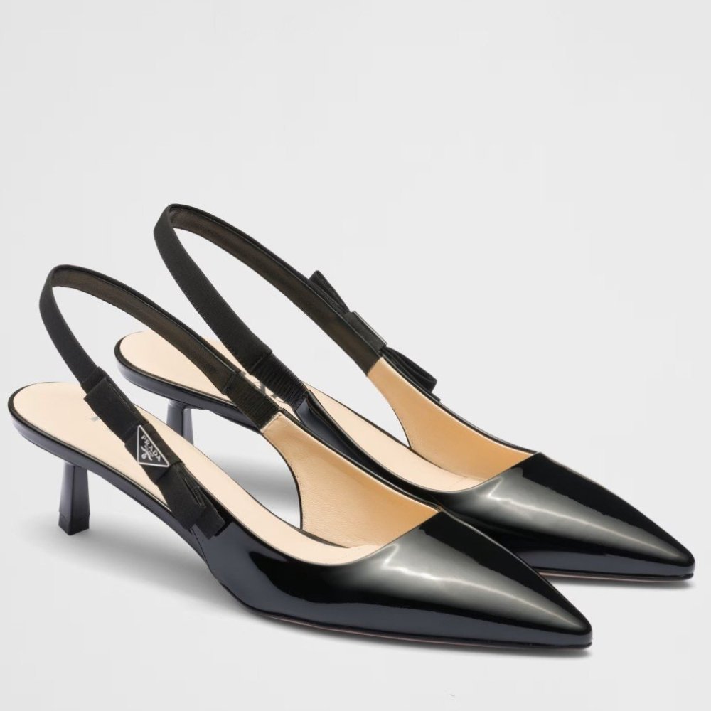 Cheap Reps Prada Slingbacks Pumps 45mm In Black Patent Leather