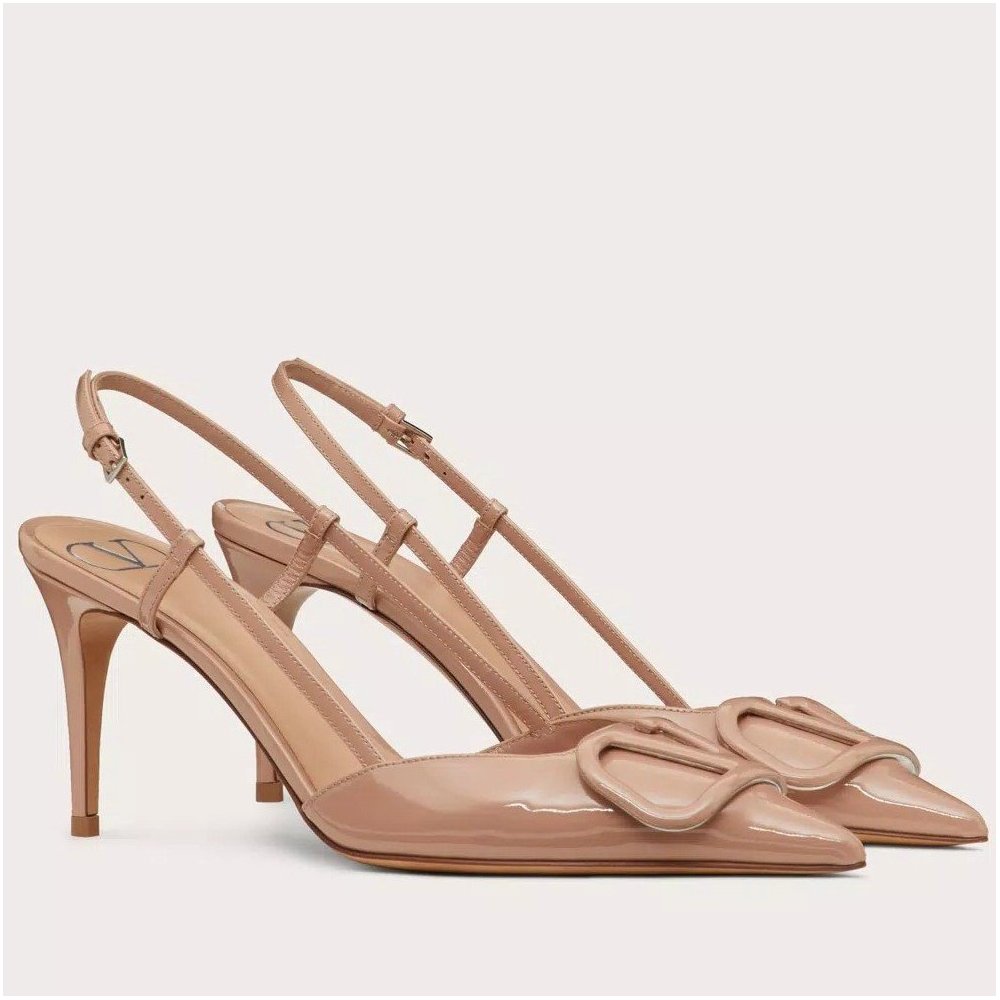 Cheap Reps Valentino Vlogo Slingback Pumps 80mm In Rose Cannelle Patent Leather