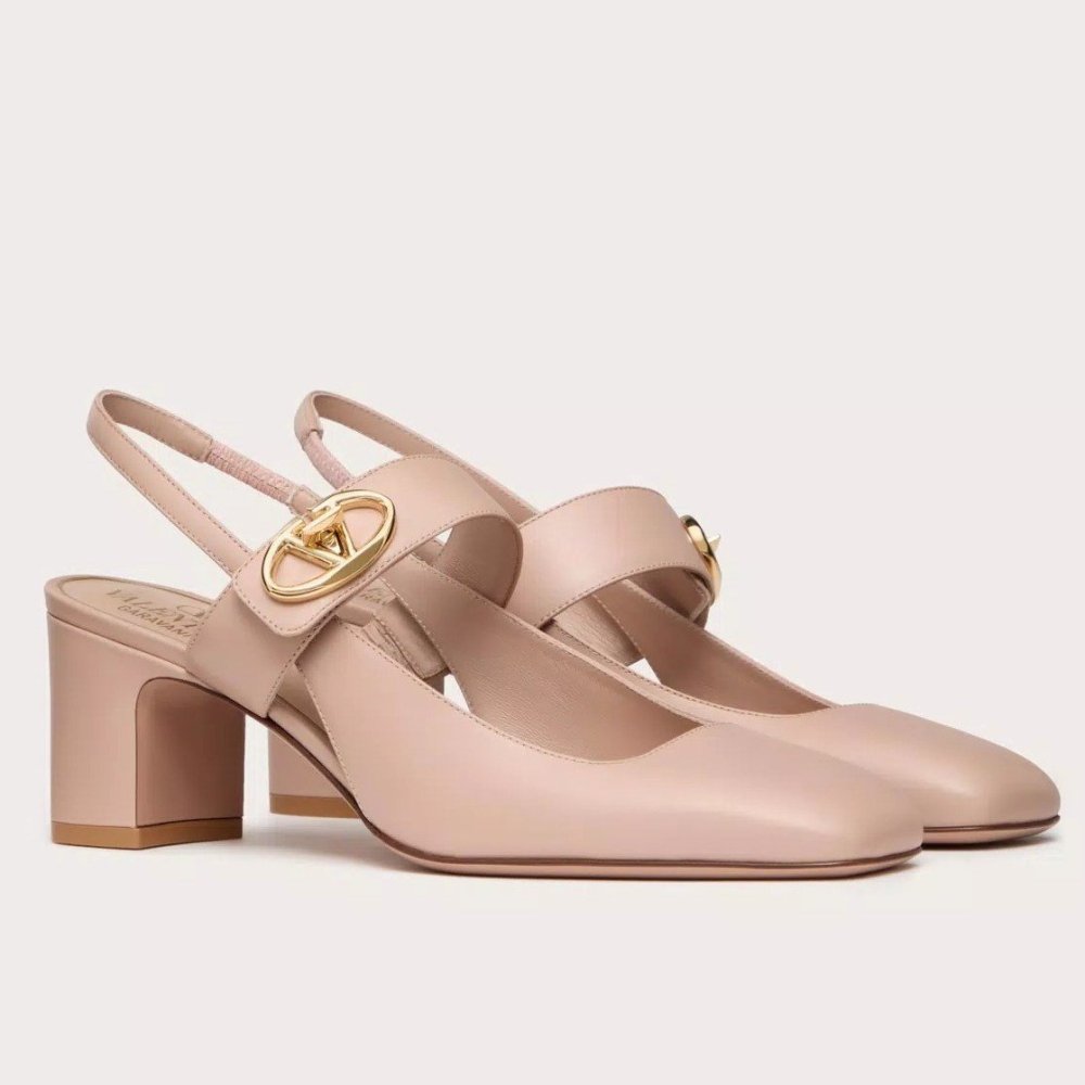 Cheap Reps Valentino VLogo Locker Mary-Jane Slingback Pumps 60mm in Nude Calfskin