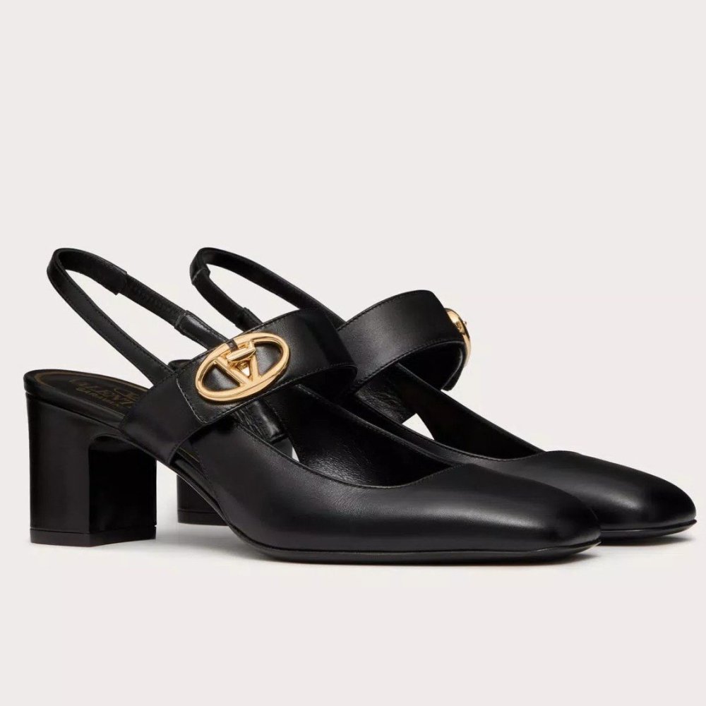 Cheap Reps Valentino VLogo Locker Mary-Jane Slingback Pumps 60mm in Black Calfskin