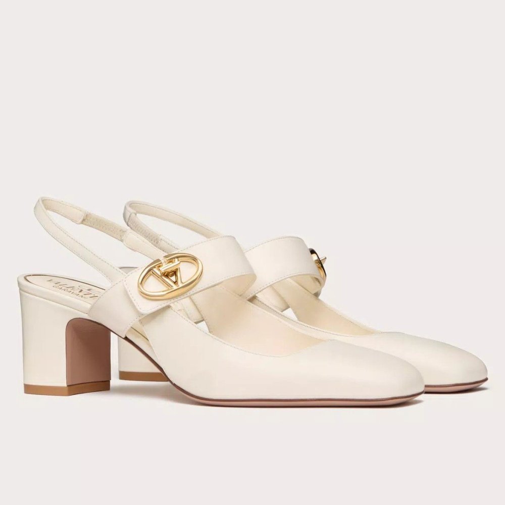 Cheap Reps Valentino VLogo Locker Mary-Jane Slingback Pumps 60mm in White Calfskin