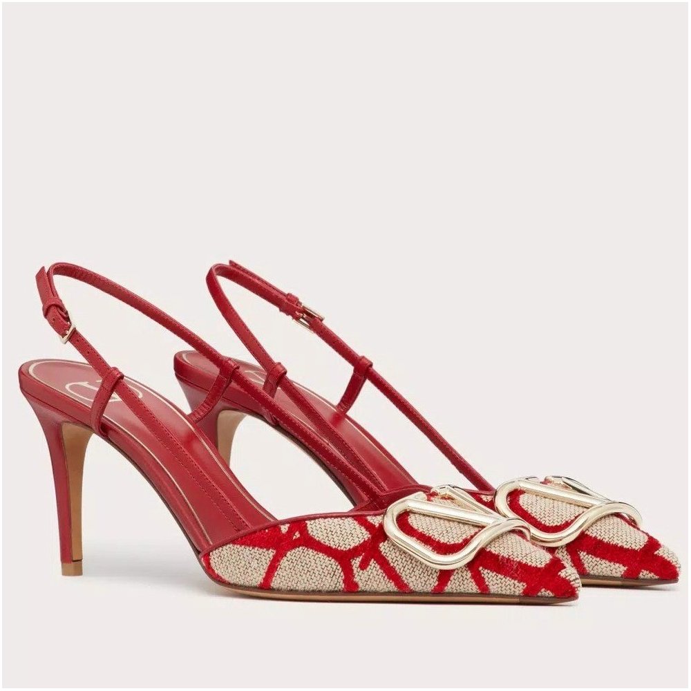 Cheap Reps Valentino Vlogo Slingback Pumps 80mm In Red Toile Iconographe