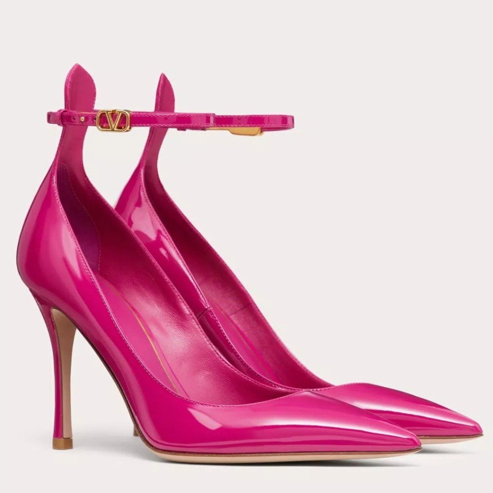 Cheap Reps Valentino Tan-Go Pumps 100mm In Rose Red Patent Leather