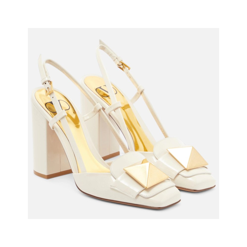 Cheap Reps Valentino One Stud Slingback Pumps 100mm In White Patent Calfskin