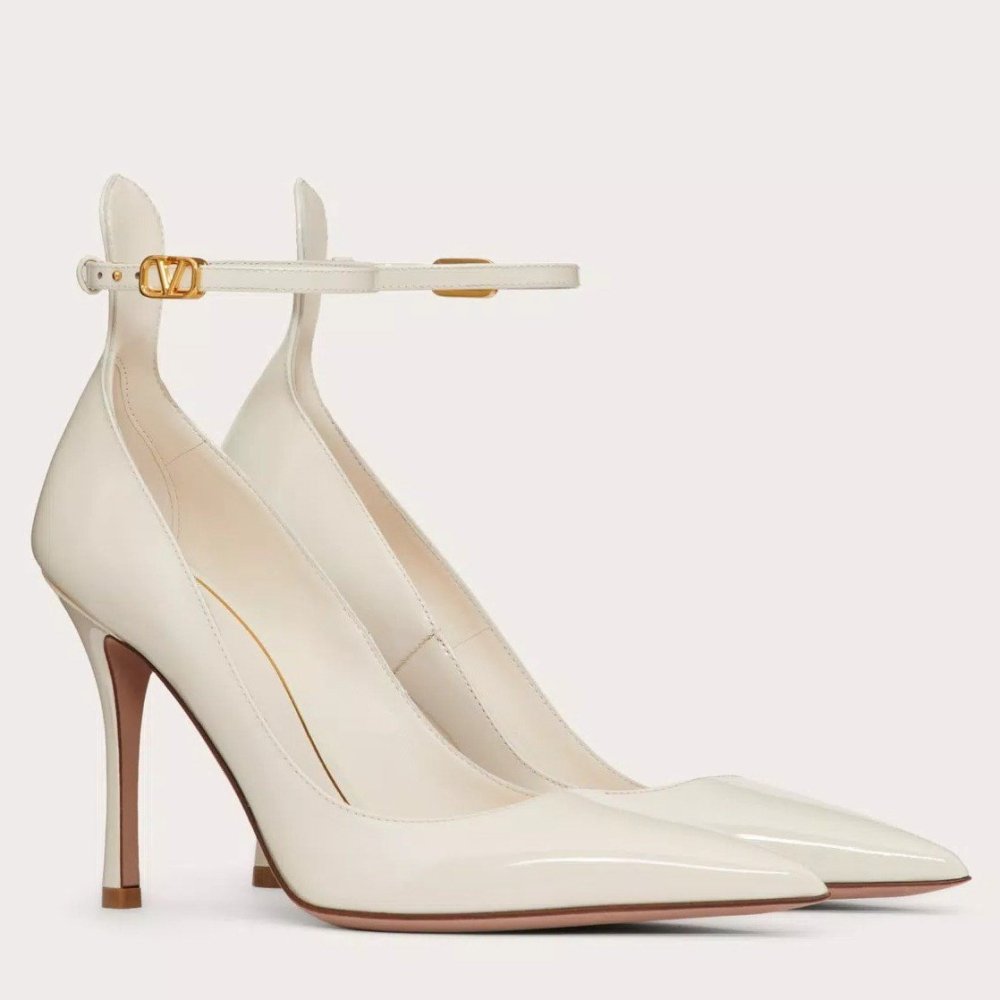 Cheap Reps Valentino Tan-Go Pumps 100mm In White Patent Leather